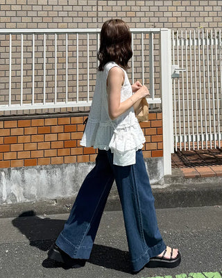 Pocket Two-Button Wide Denim Pants