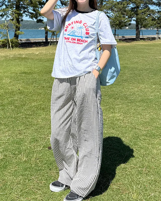Simple striped banding pants