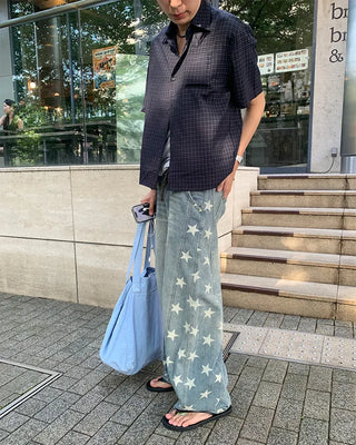 Star print balloon denim pants