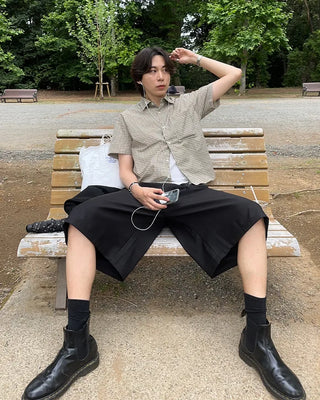 Checked crop-fit short-sleeve shirt