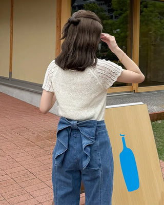 Back ribbon frill denim pants