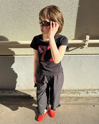 Frilled hem wide half pants