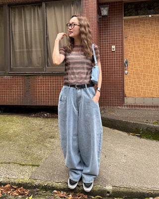 Checkered sheer short-sleeved T-shirt