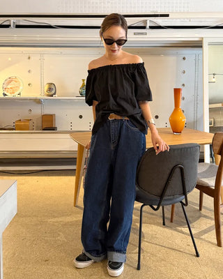 Wide-fit low-rise denim pants