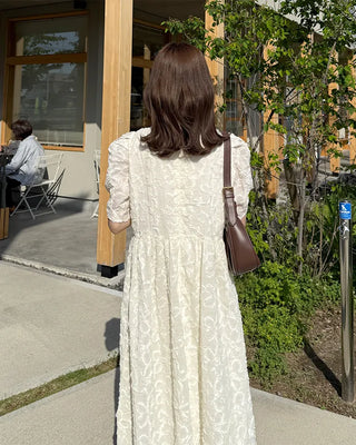 Flower Pattern Puff Long Dress