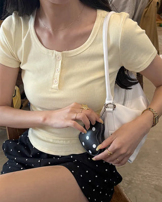 Button Point Round Short Sleeve T-Shirt
