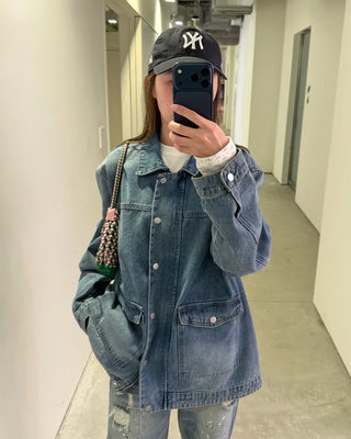 Denim midi zip-up jacket