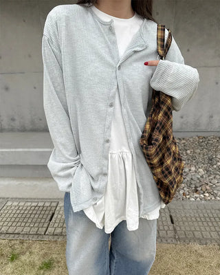 Round neck ribbed cardigan