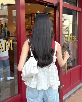 Checked ribbon sleeveless blouse