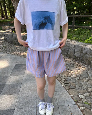 Elastic waist striped shorts