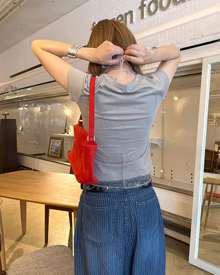 Dot Halter Layered Short-Sleeve T-Shirt
