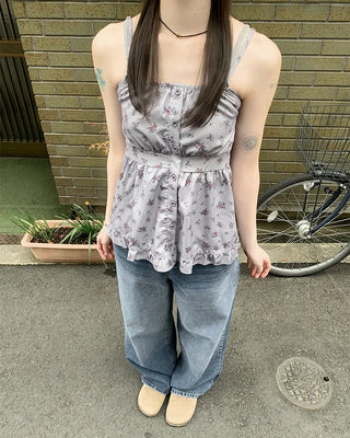 Washed denim wide-leg pants