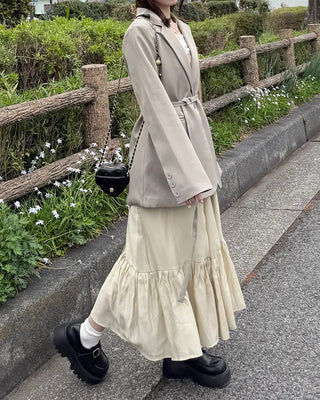 Back Ribbon Shirring Sleeveless Long Dress