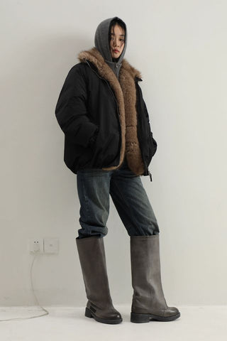 MASONPRINCE Faux Fur Down High-Neck Jacket