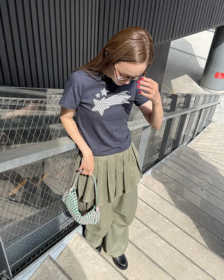 Pleated skirt wide slacks