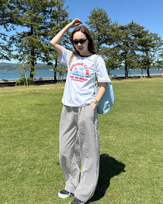 Simple striped banding pants