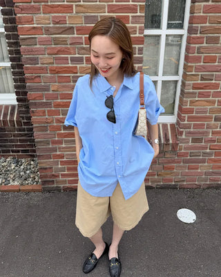 (Unisex) Oxford Overfit Half Sleeve Shirt