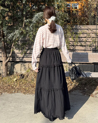 Simple striped round neck long sleeve T-shirt