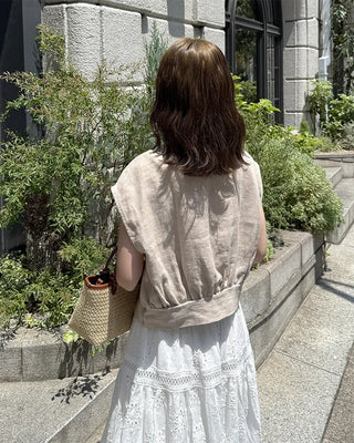 Drop-shoulder cropped vest jacket