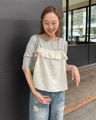 Bateau neck cropped sleeve shirt