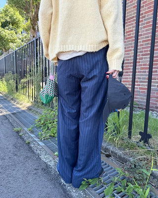 Suede stripe elastic waist pants