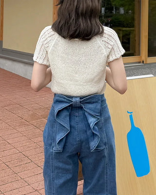 Back ribbon frill denim pants