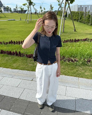Polka Dot Short-Sleeved Cardigan