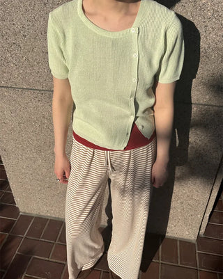 Asymmetrical Button Short Sleeve Knit