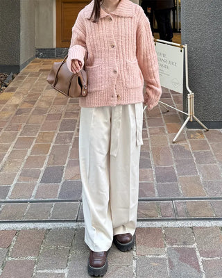 Ribbed Collar Pocket Cardigan