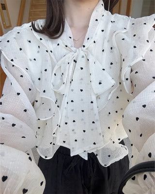 Neck strap ruffle chiffon blouse