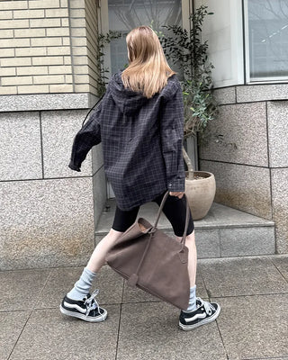 Checked hooded shirt