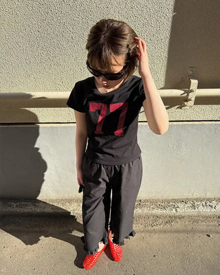 Frilled hem wide half pants