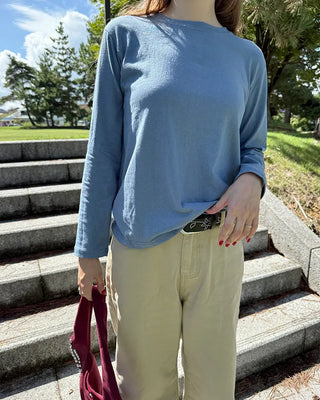Simple round neck collar long-sleeve T-shirt