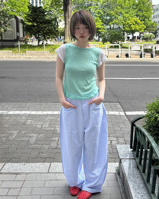 See-through two-tone short-sleeve T-shirt