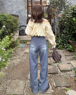 Shirred off-shoulder blouse with frill detail