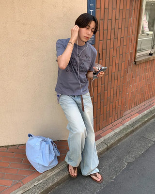 Washed denim pants with double back pockets