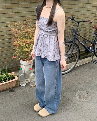 Washed denim wide-leg pants
