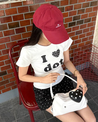 LOVE Dot Semi-Crop Short-Sleeve T-Shirt