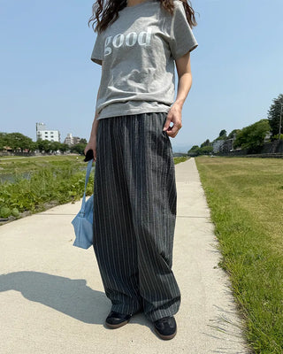 Loose-fit striped banding pants