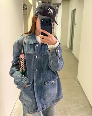 Denim midi zip-up jacket