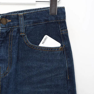 Washed denim long skirt