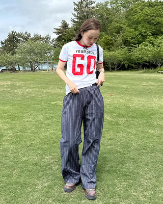 Loose-fit striped banding pants