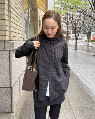 Checked hooded shirt