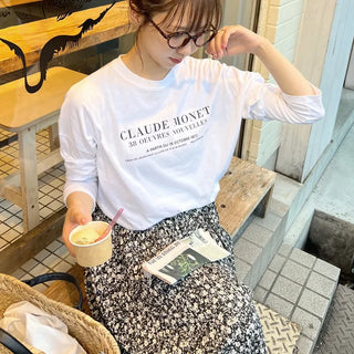 Simple lettering long-sleeved T-shirt
