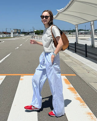 Color-blocked mini striped pants