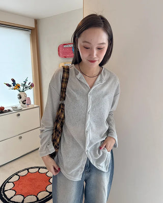 Round neck ribbed cardigan