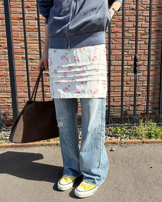 Vintage rose pattern midi skirt