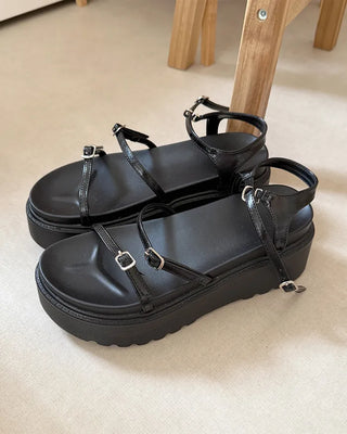 Platform sandals with belts