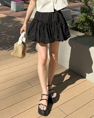 Ribbon Point Dot Pattern Balloon Fit Mini Skirt