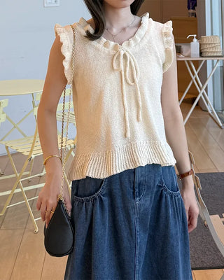 French Girly Frill Sleeveless Knit